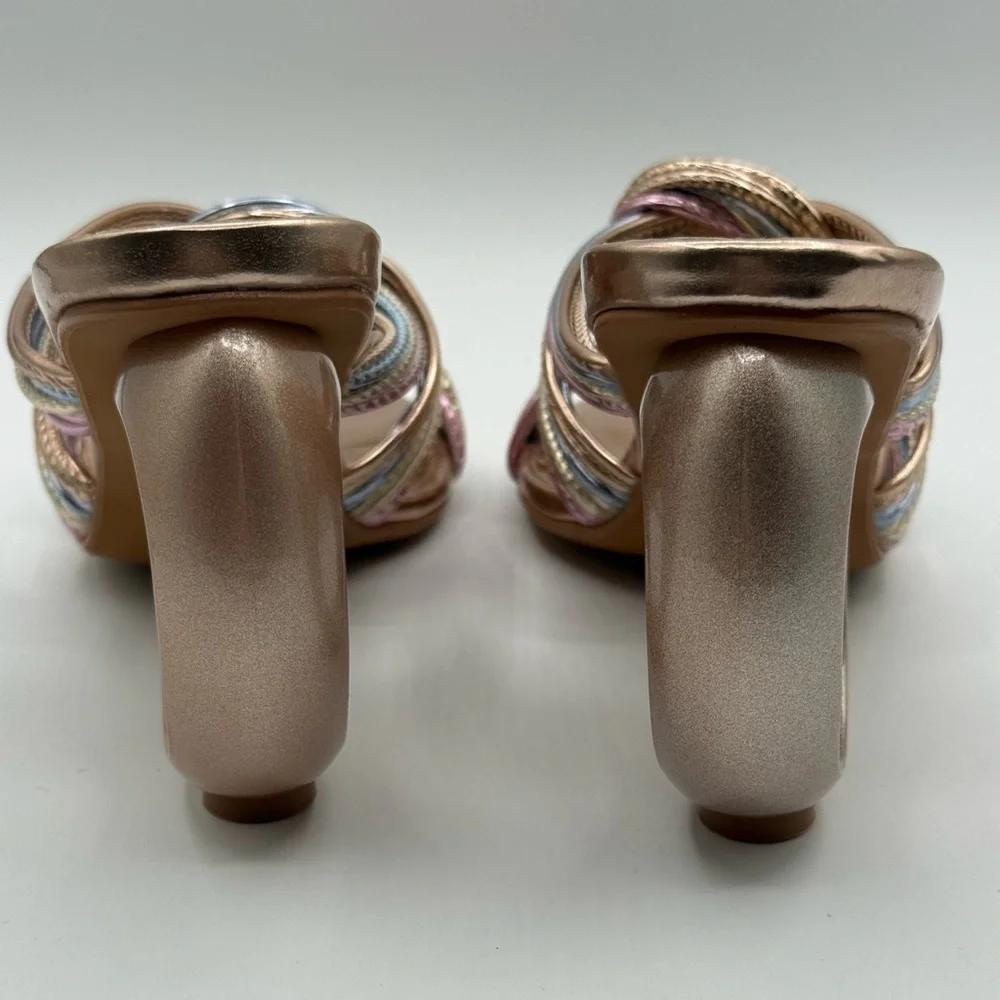 NINETY UNION Knotted STRAPPY SANDALS ON A ARCHITECTURAL HEEL IN PASTEL MULTI - Picture 11 of 17